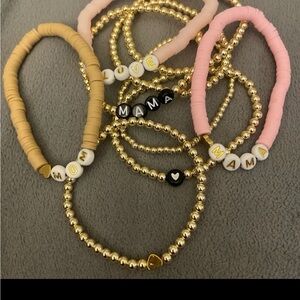Gold and Pink Beaded Bracelet Set